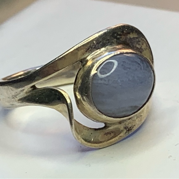 Jewelry - Silver and Blue Stone Ring. Unknown mark but easily scratches as real silver.